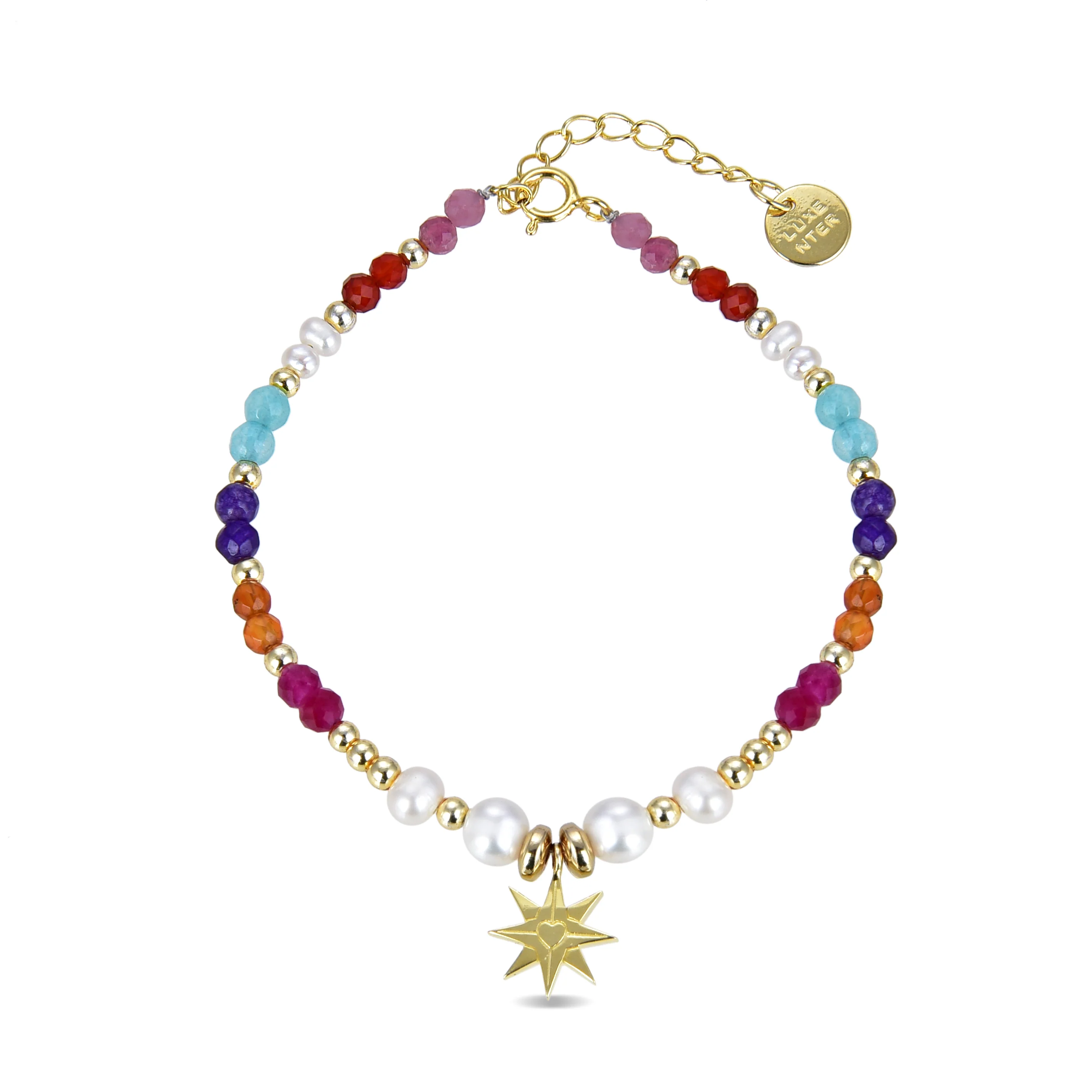 Pulsera de Plata de Ley 925 con Cristal Multicolor acabada en oro amarillo 18K - Shasha - Image 3