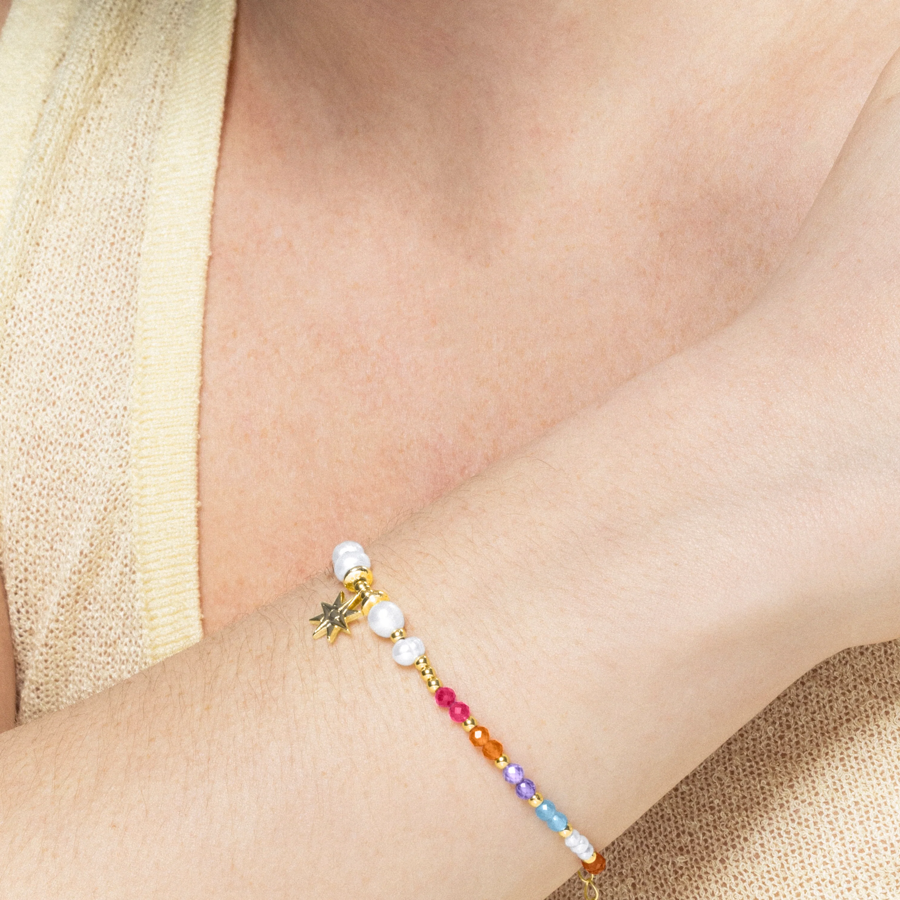Pulsera de Plata de Ley 925 con Cristal Multicolor acabada en oro amarillo 18K - Shasha - Image 4
