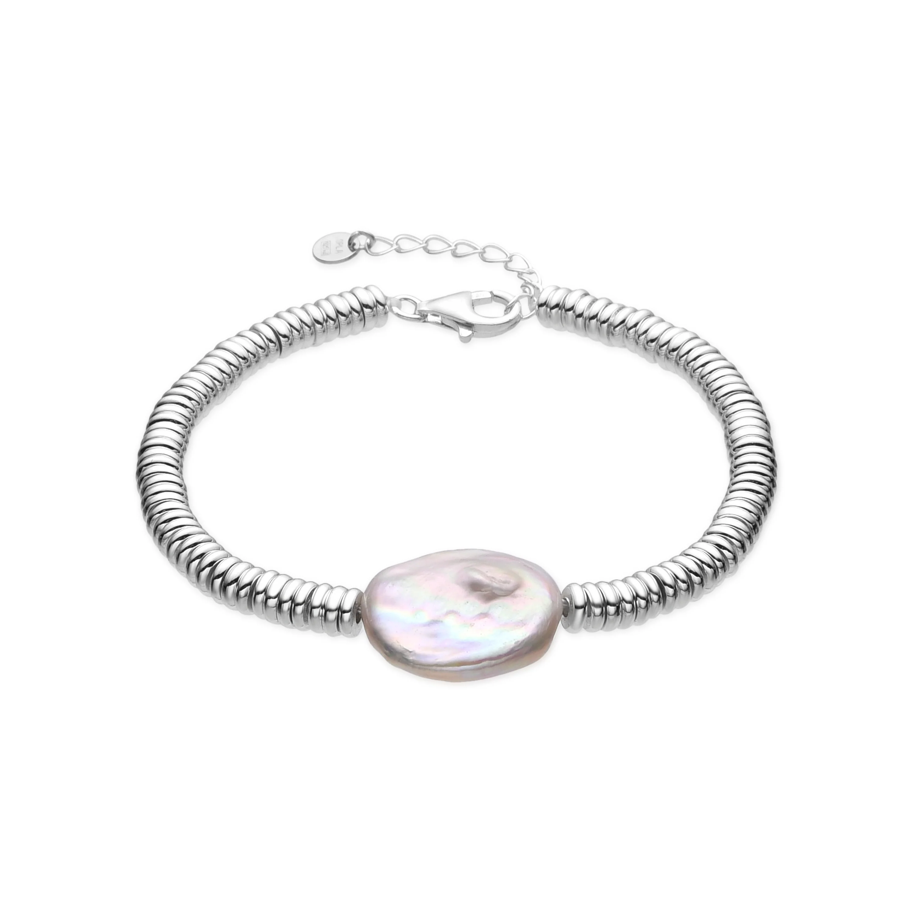 Pulsera de Plata de Ley 925 y Perla Blanca acabado rodio - Siever