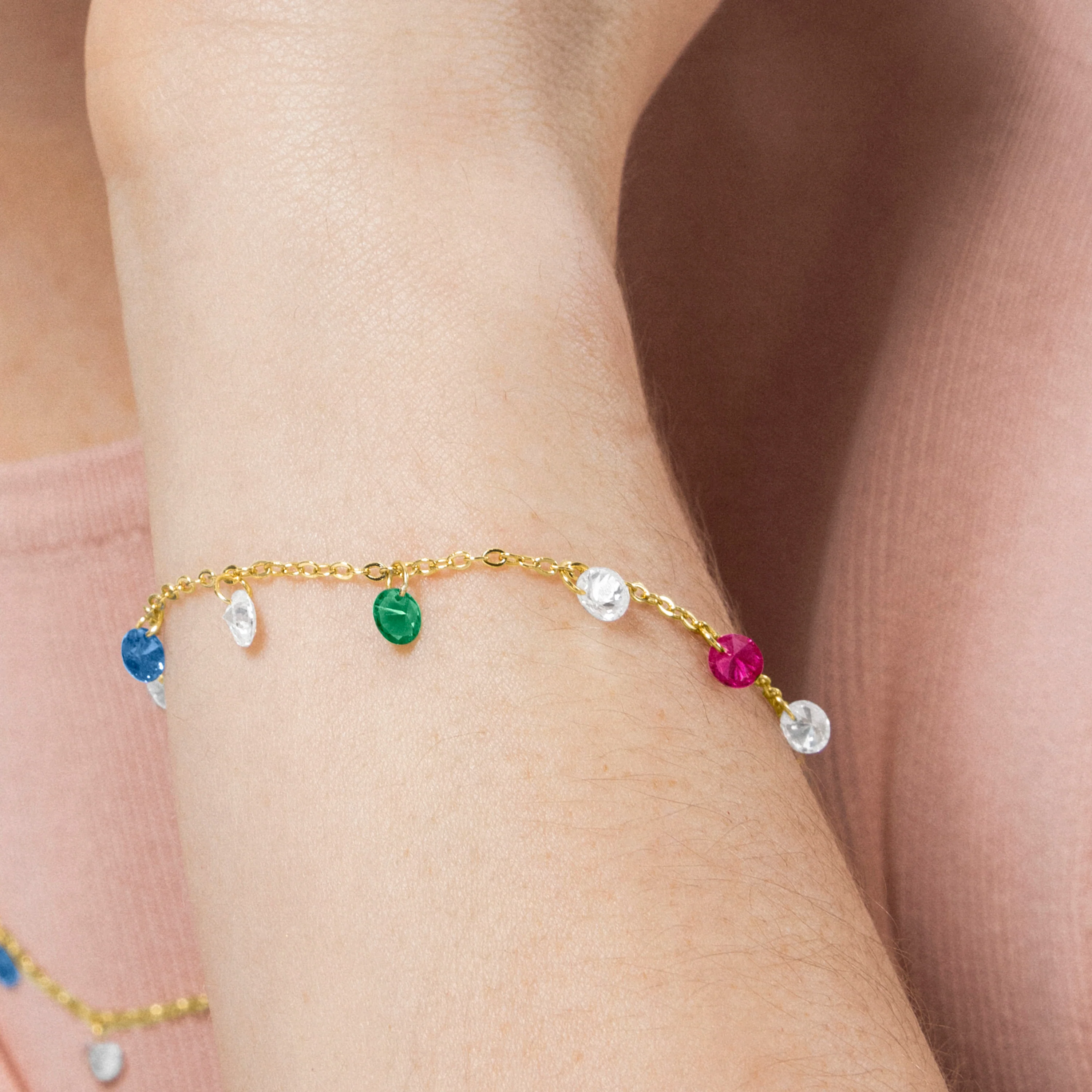 Pulsera de Plata de Ley 925 y Circonita Multicolor acabada en oro amarillo 18K - Sumju - Image 3