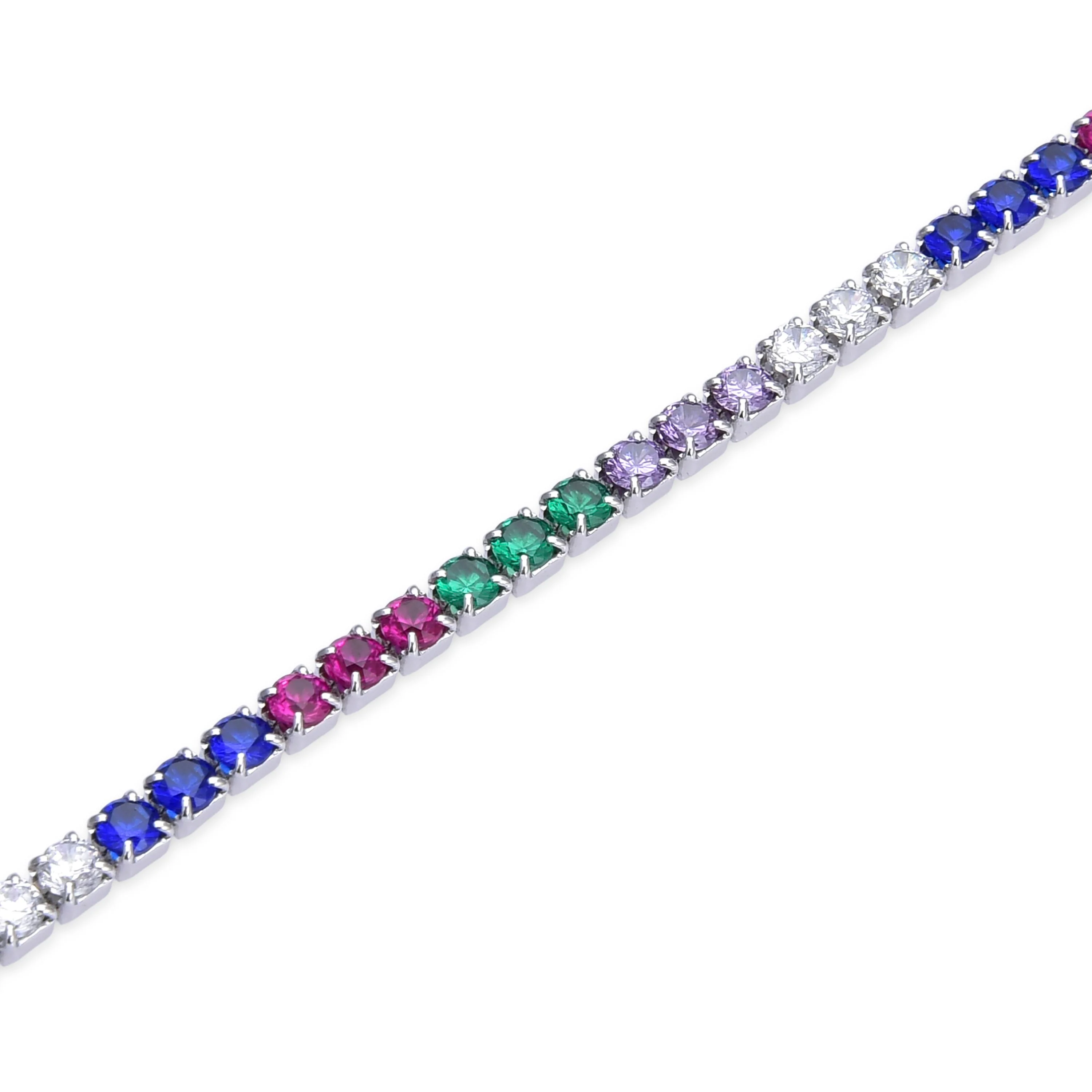 Pulsera de Plata de Ley 925 con Circonita Multicolor acabada en rodio - Tahu - Image 5