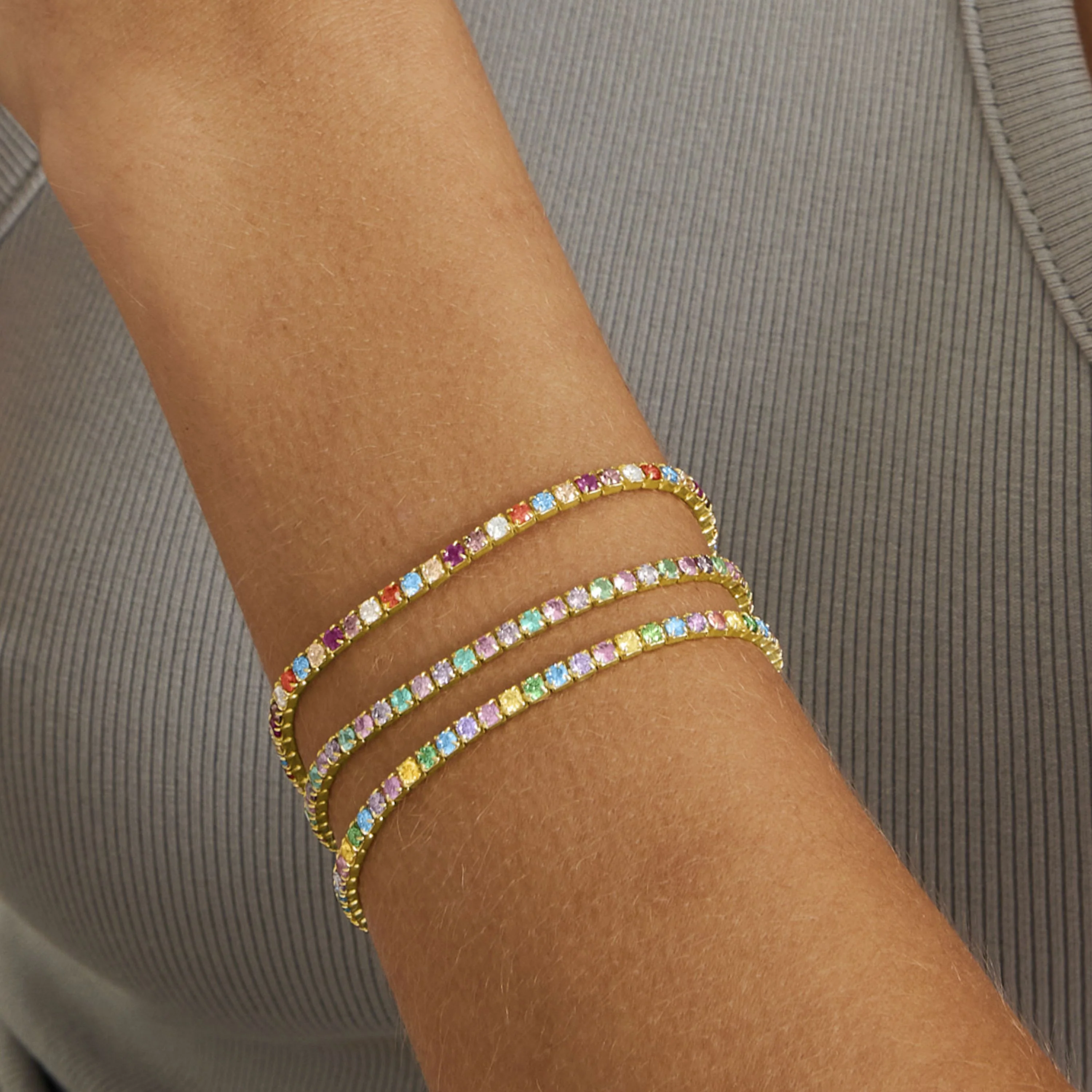 Pulsera de Plata de Ley 925 con Circonita Multicolor acabada en oro amarillo 18K - Tahu - Image 4