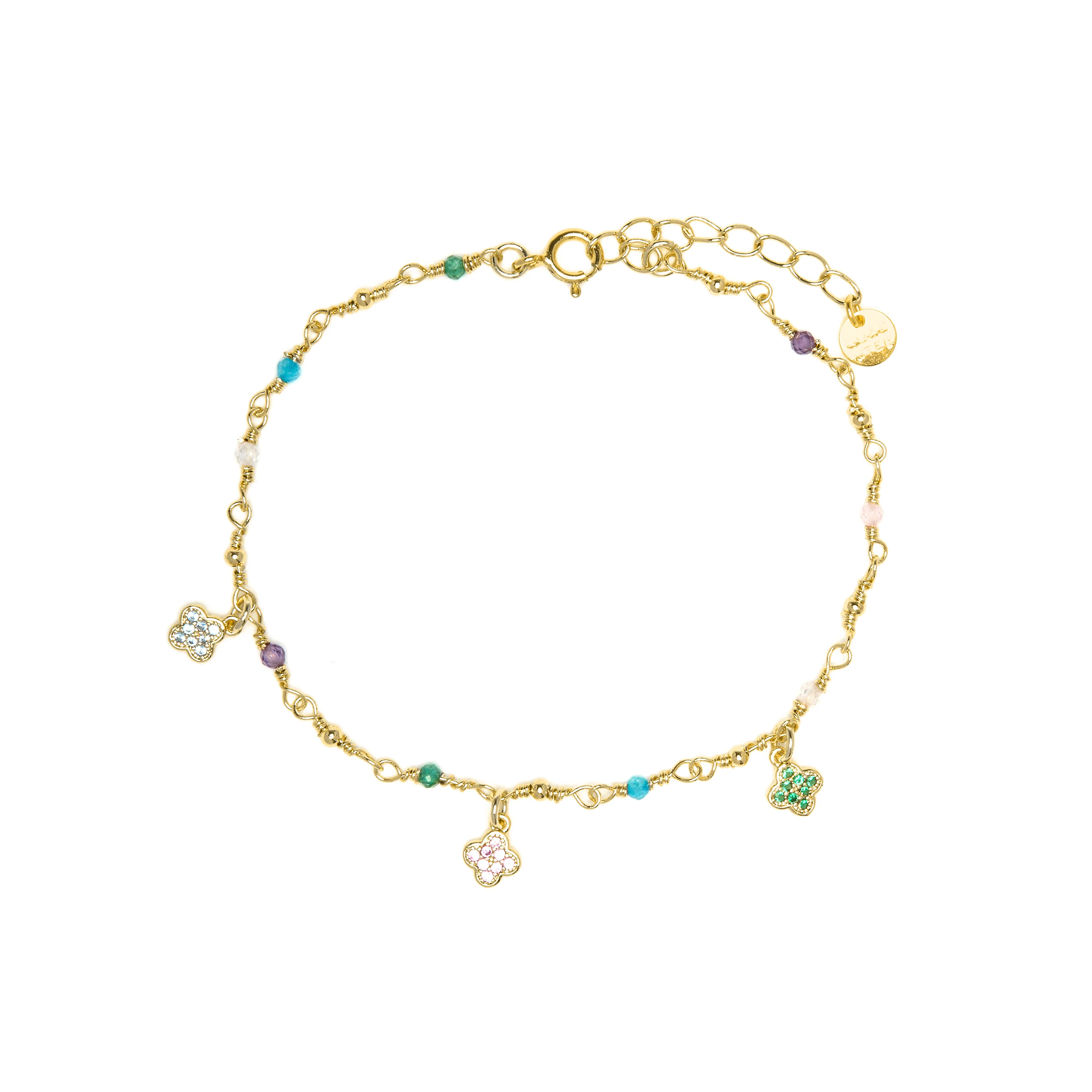 Pulsera de Plata de Ley 925 y Circonita Multicolor acabado en oro amarillo 18k - Talip - Image 3
