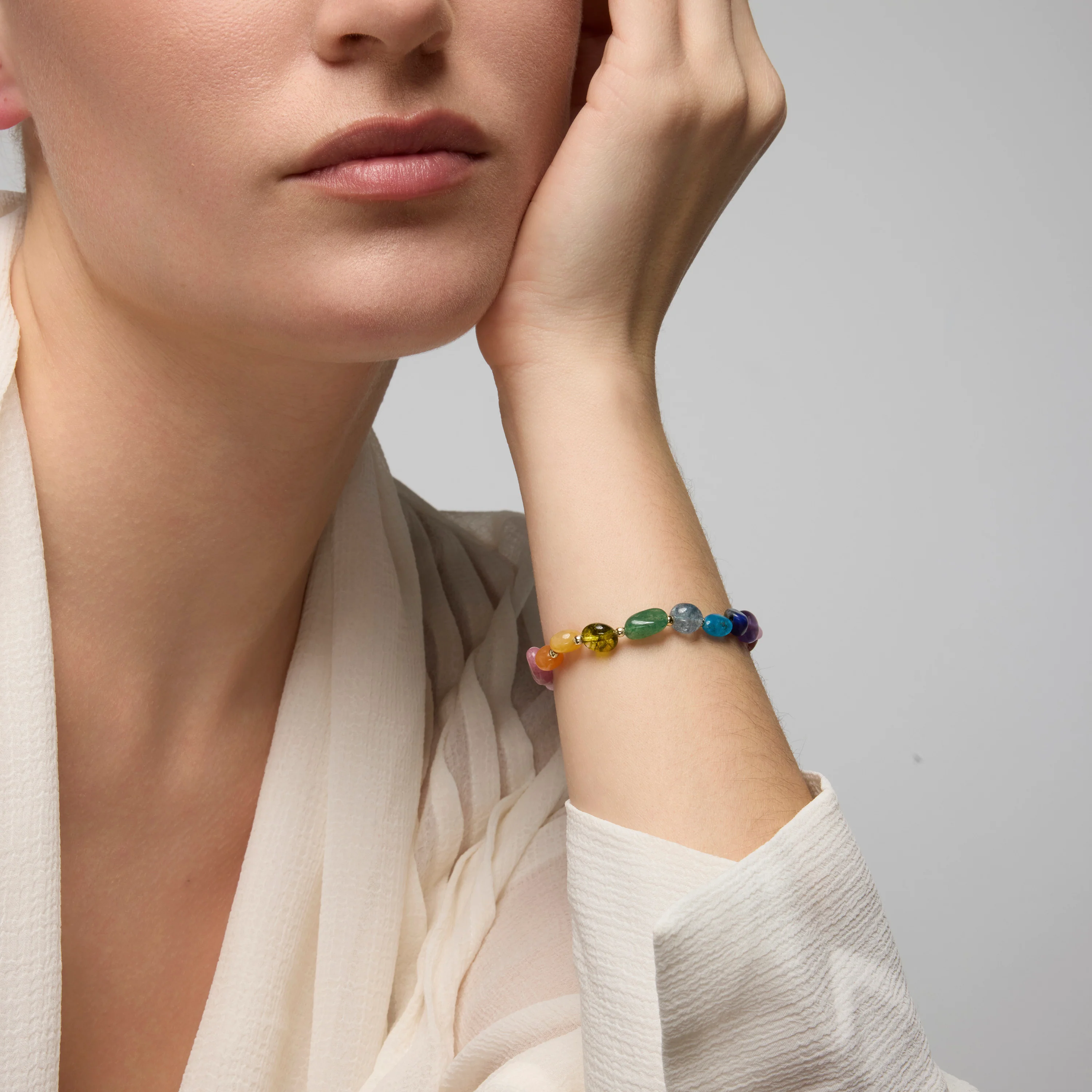 Pulsera acabado oro amarillo de 18k y Multicolor Piedra Natural - Terma - Image 2