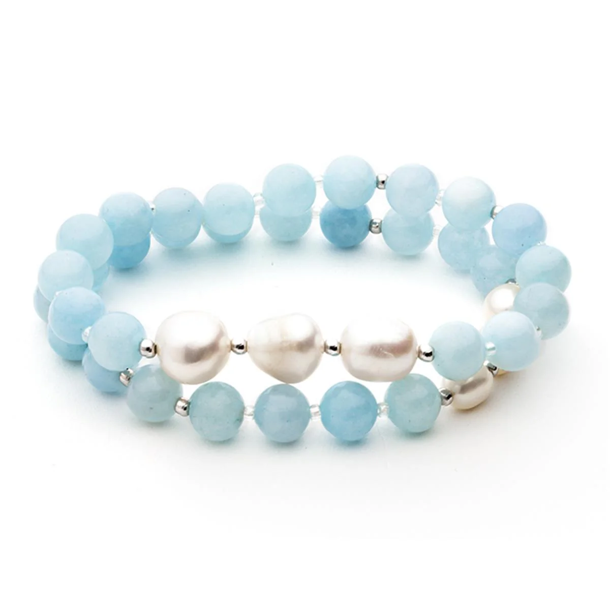 Pulsera Thasla Plata y Aguamarina natural - Thasla MULTICOLOR