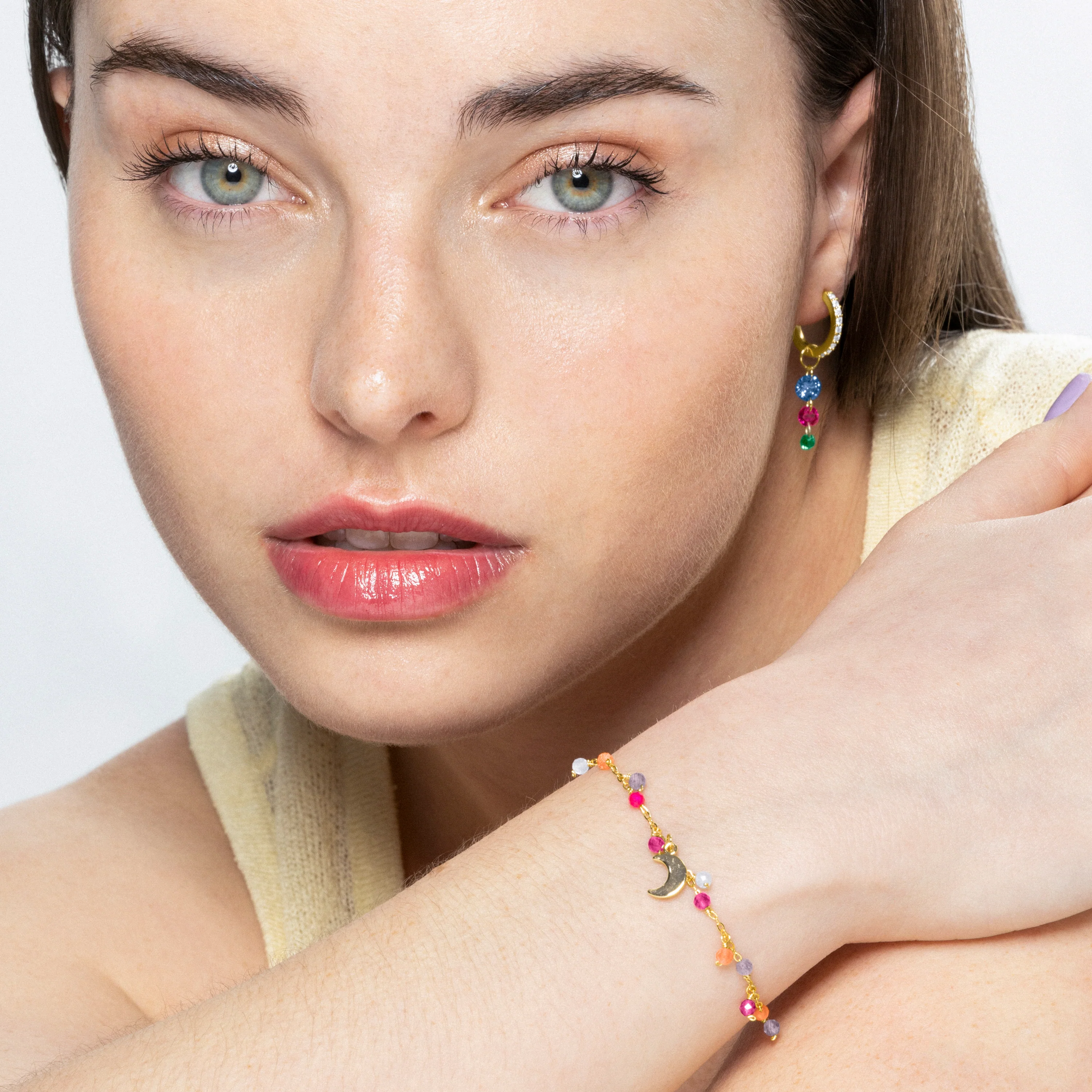 Pulsera de Plata de Ley 925 con Cristal Multicolor acabada en oro amarillo 18K - Tryx - Image 2