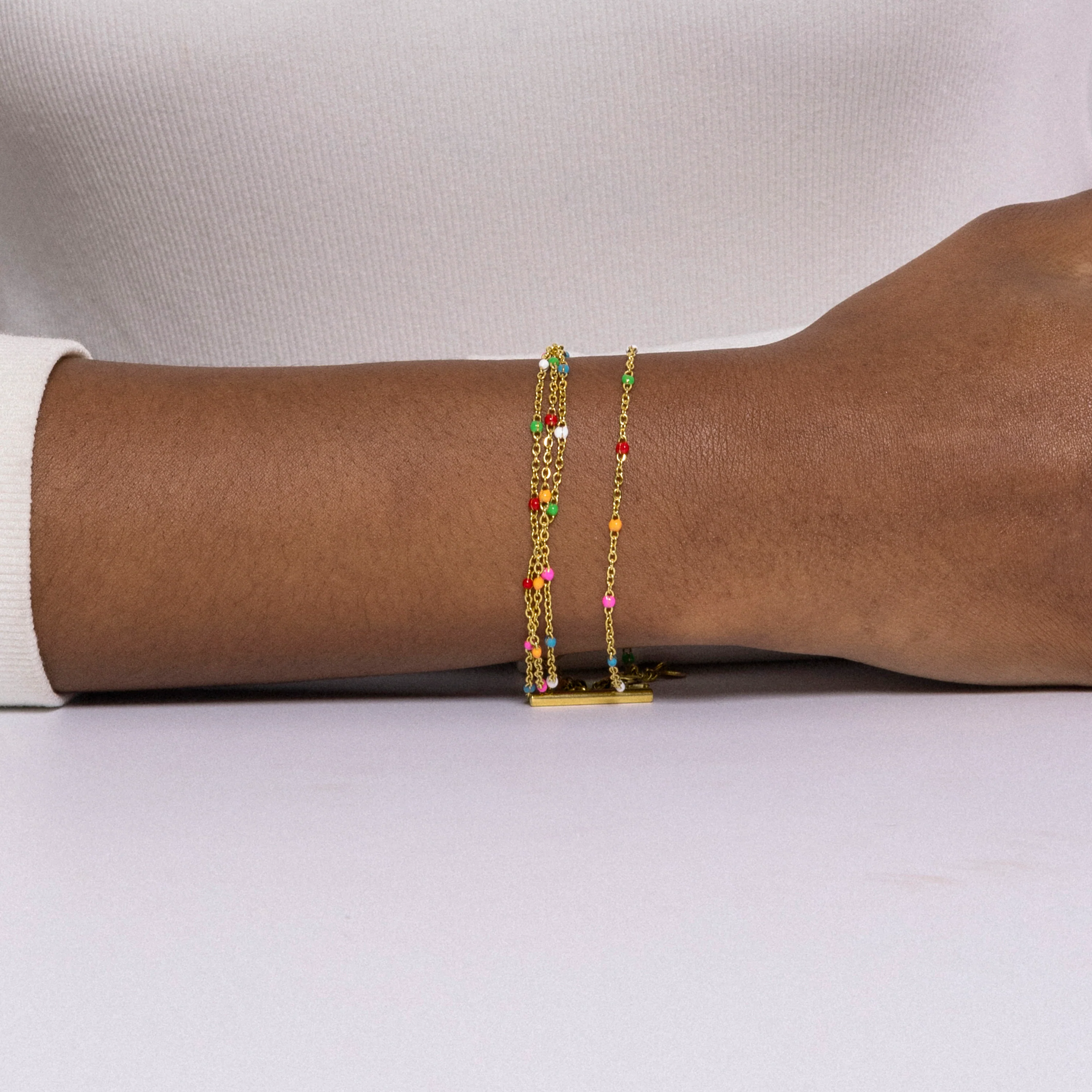 Pulsera de Cristal Multicolor acabada en oro amarillo 18K - Ukdra - Image 4