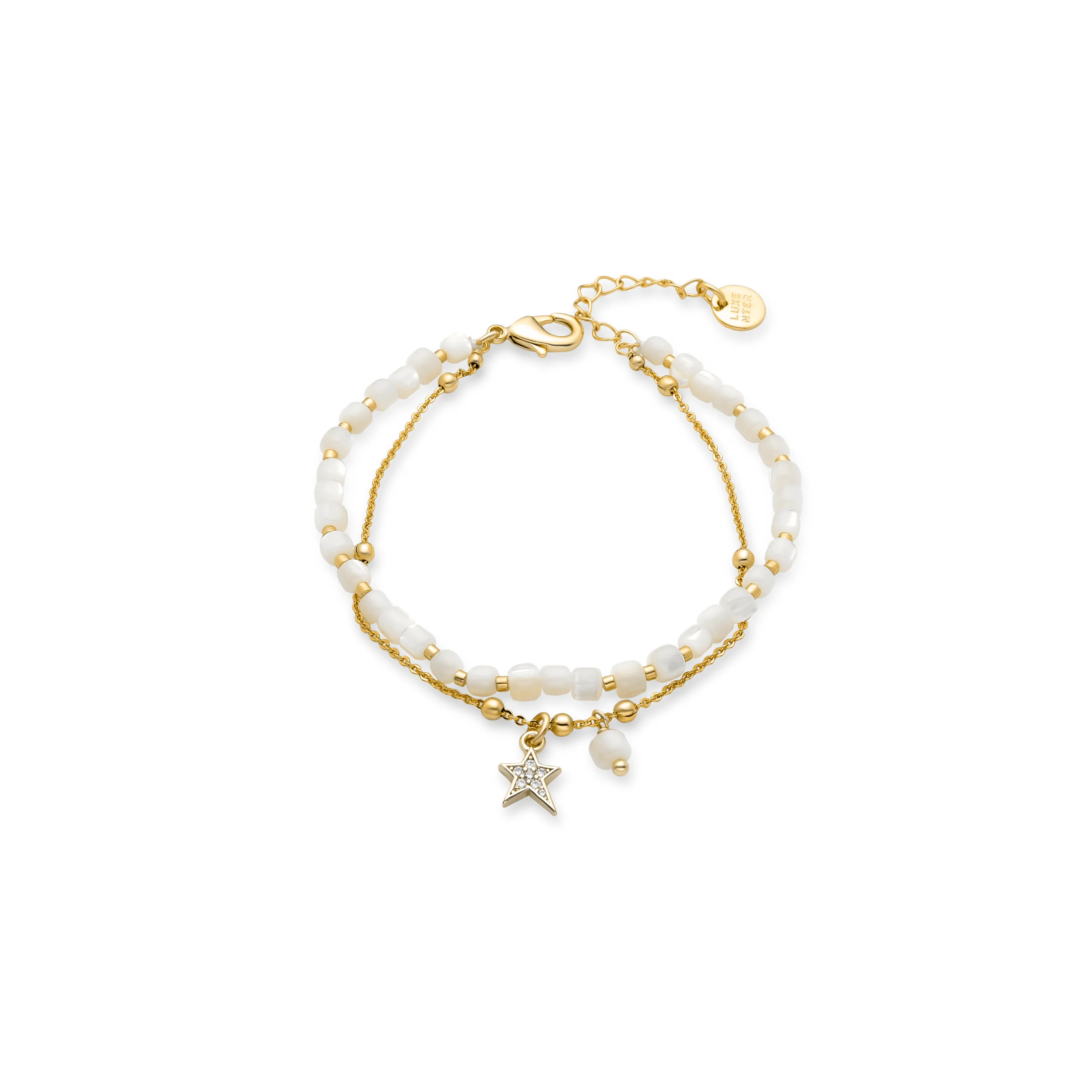 Pulsera de Madreperla Blanca acabada en oro amarillo 18K - Uona