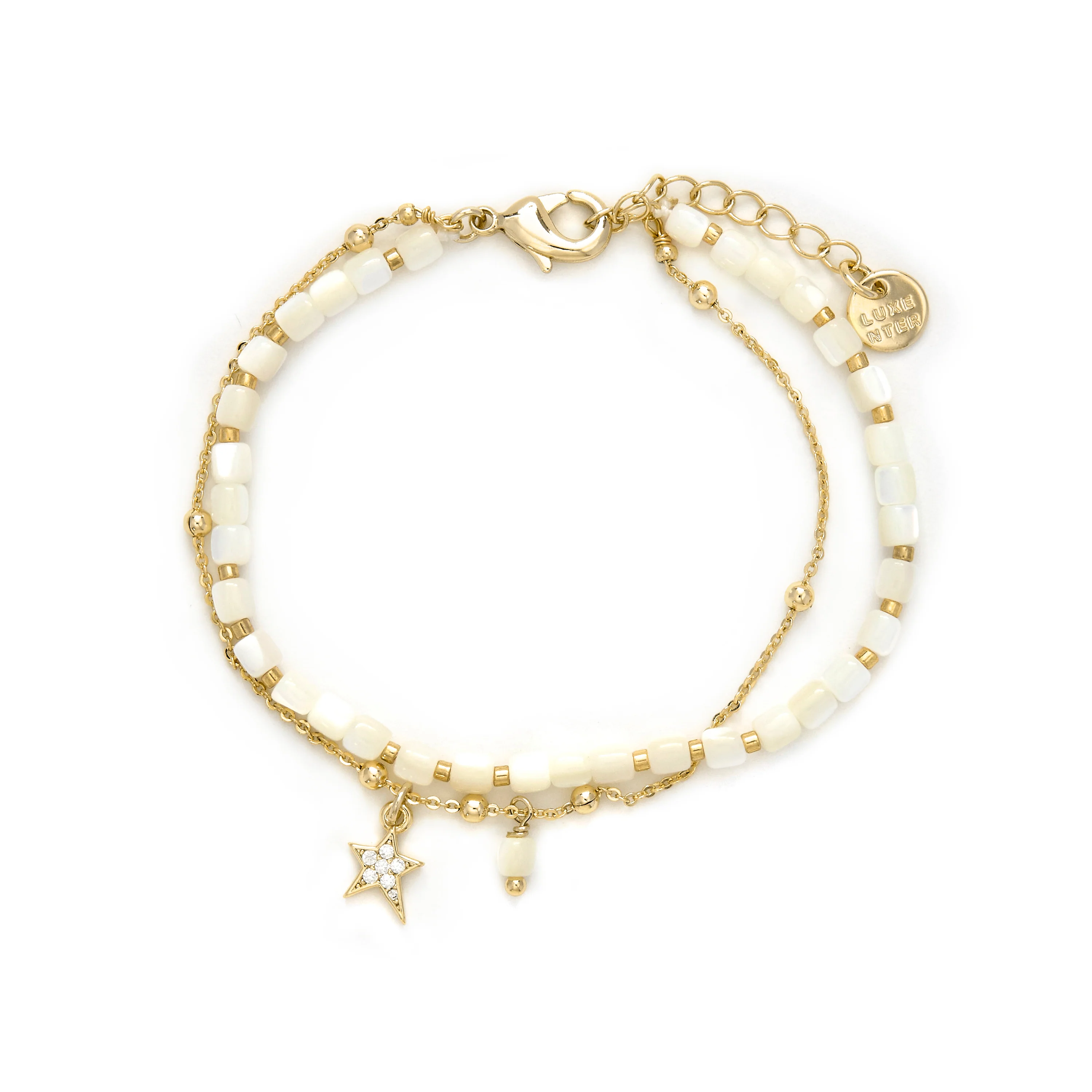 Pulsera de Madreperla Blanca acabada en oro amarillo 18K - Uona - Image 3