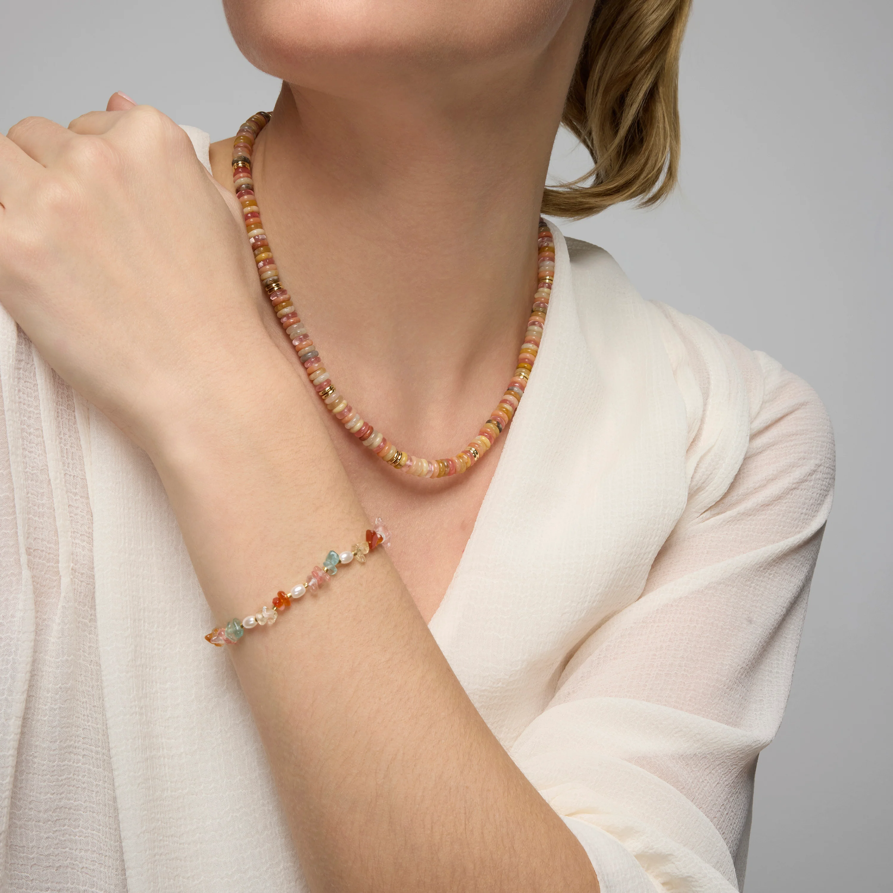 Pulsera acabado oro amarillo de 18k y Multicolor Piedra Natural - Wenfa - Image 2
