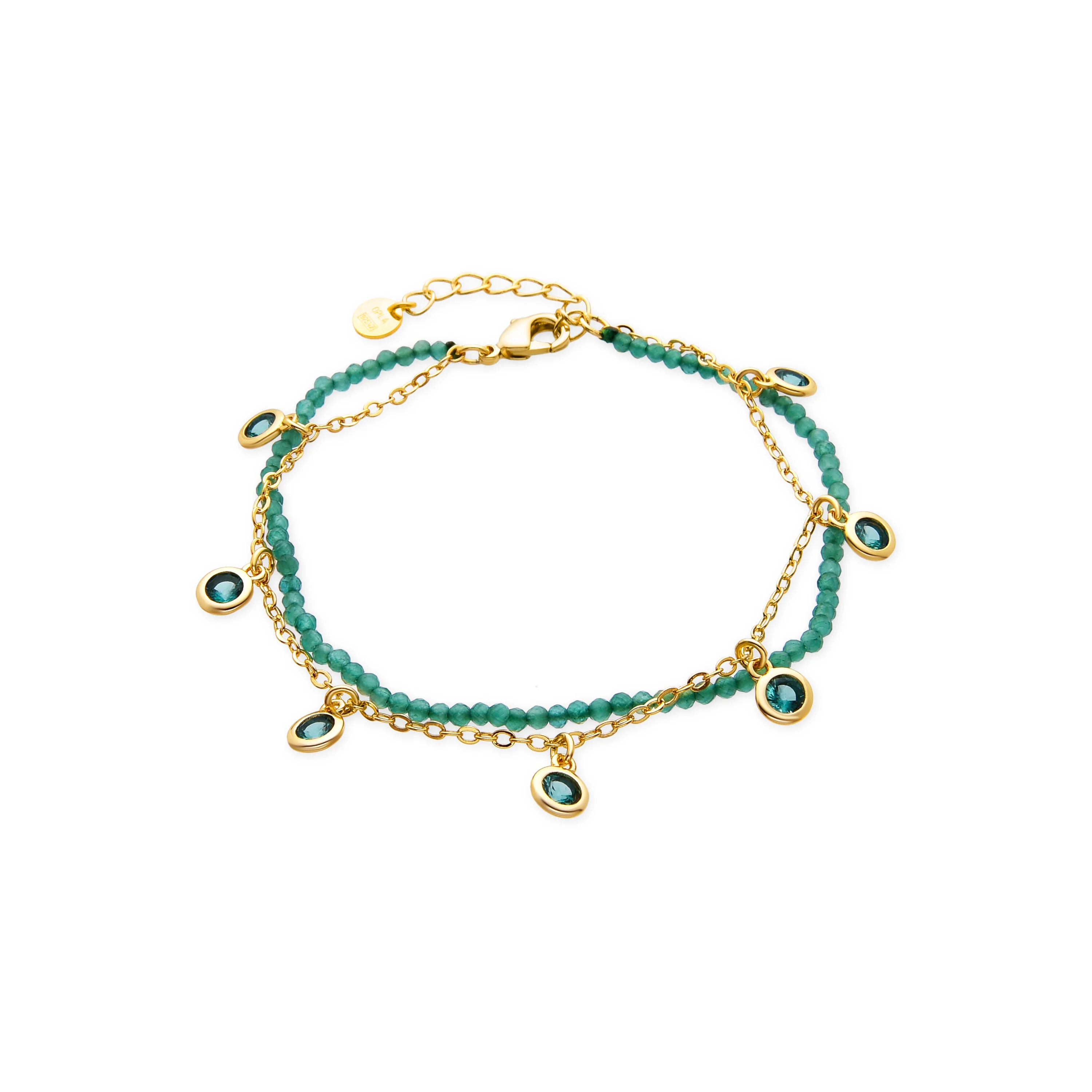 Pulsera de Plata de Ley 925 y Circonita Esmeralda acabado oro amarillo de 18k - Zaru