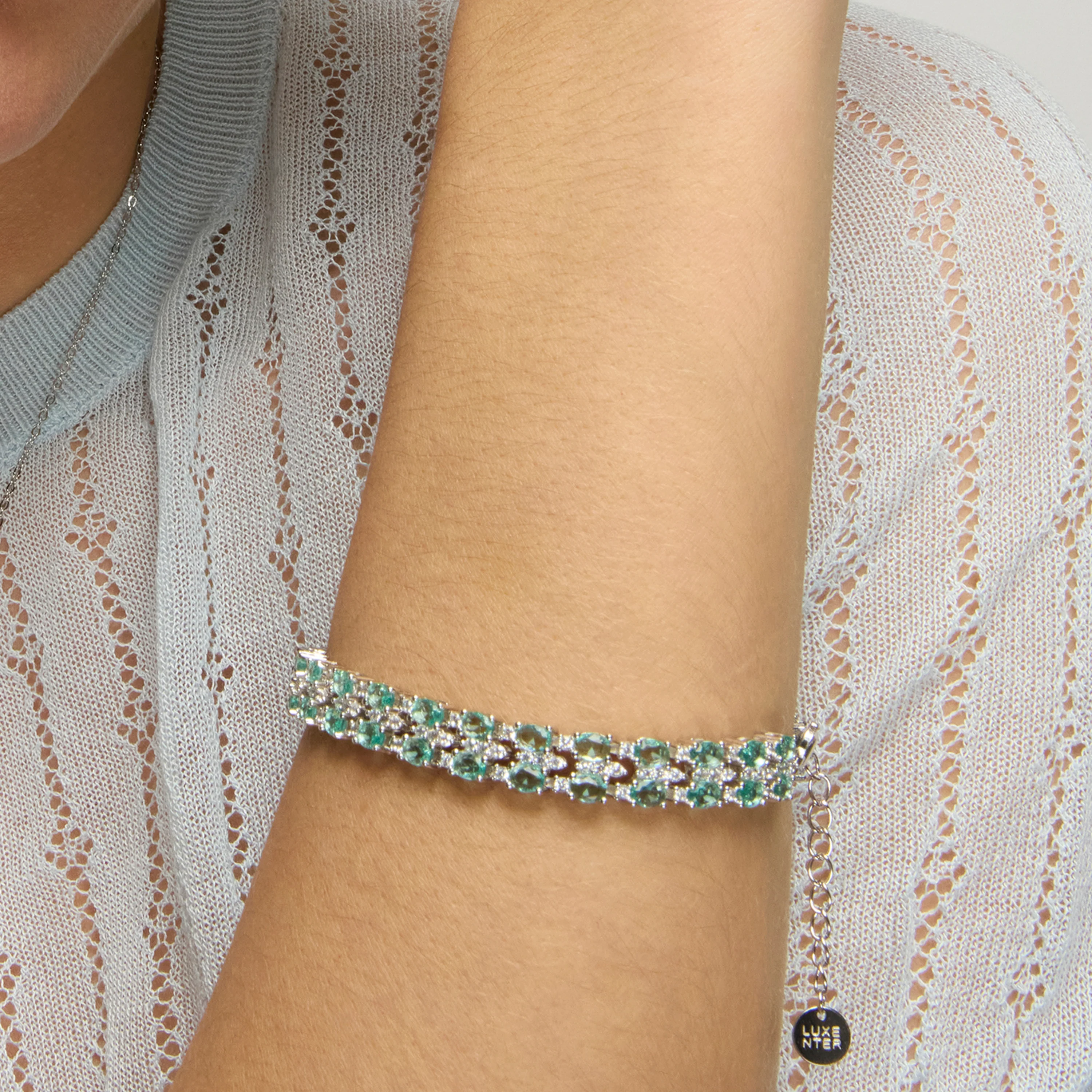 Pulsera de Plata de Ley 925 y Cuarzo Hidrotermal Verde Paraiba acabado rodio - Zekme - Image 4