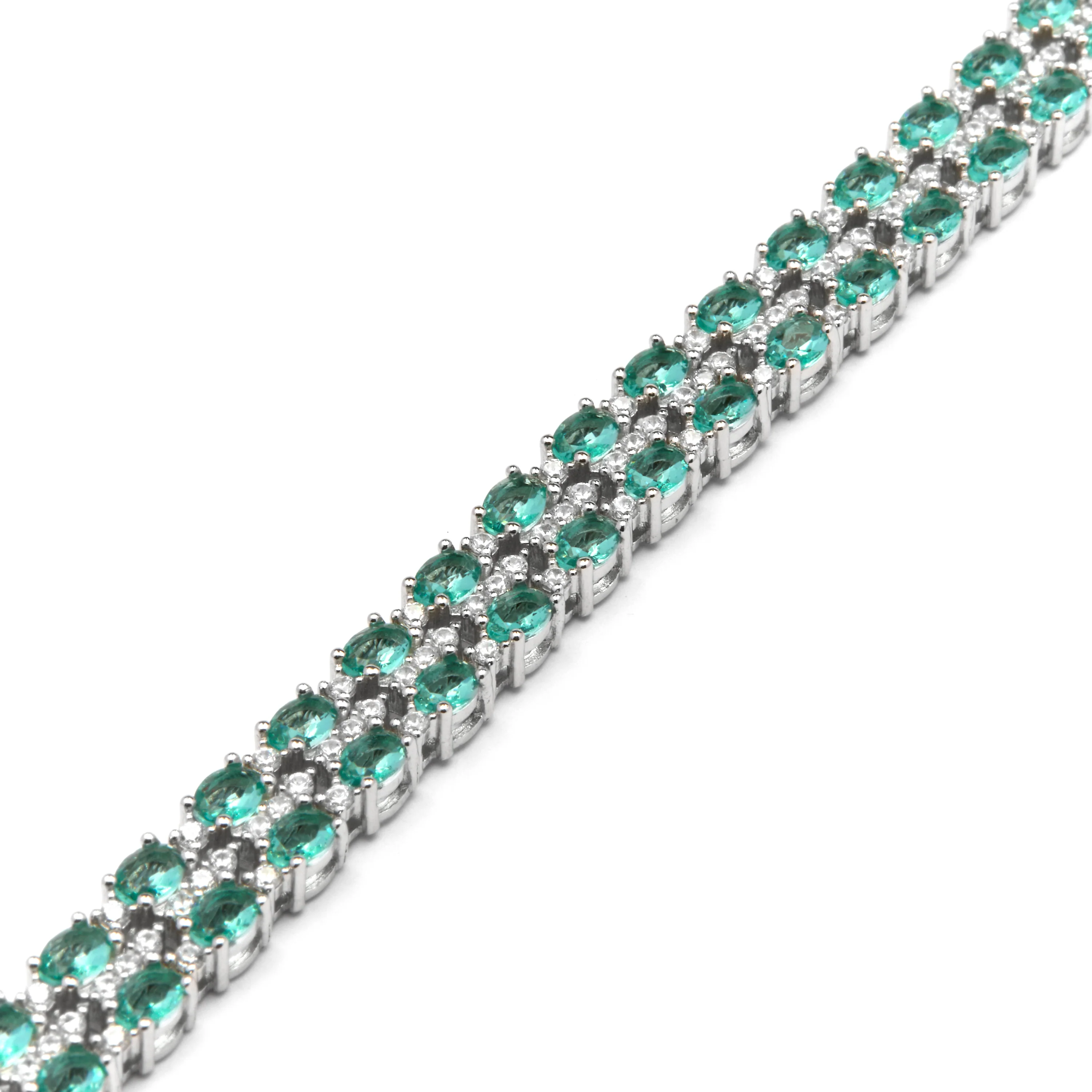 Pulsera de Plata de Ley 925 y Cuarzo Hidrotermal Verde Paraiba acabado rodio - Zekme - Image 5
