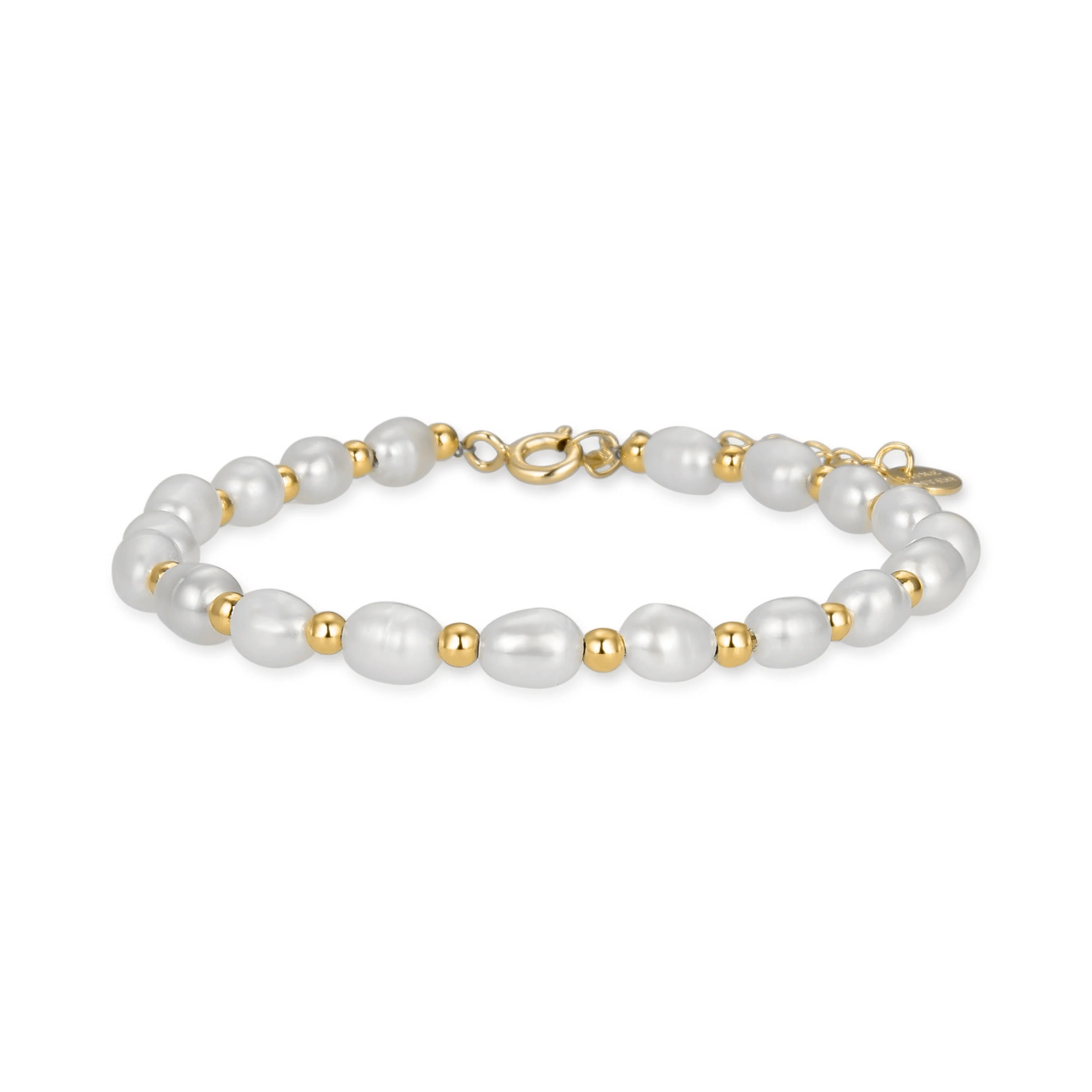 Pulsera de Plata de Ley 925 con Perla Blanca acabada en oro amarillo 18K - Zul