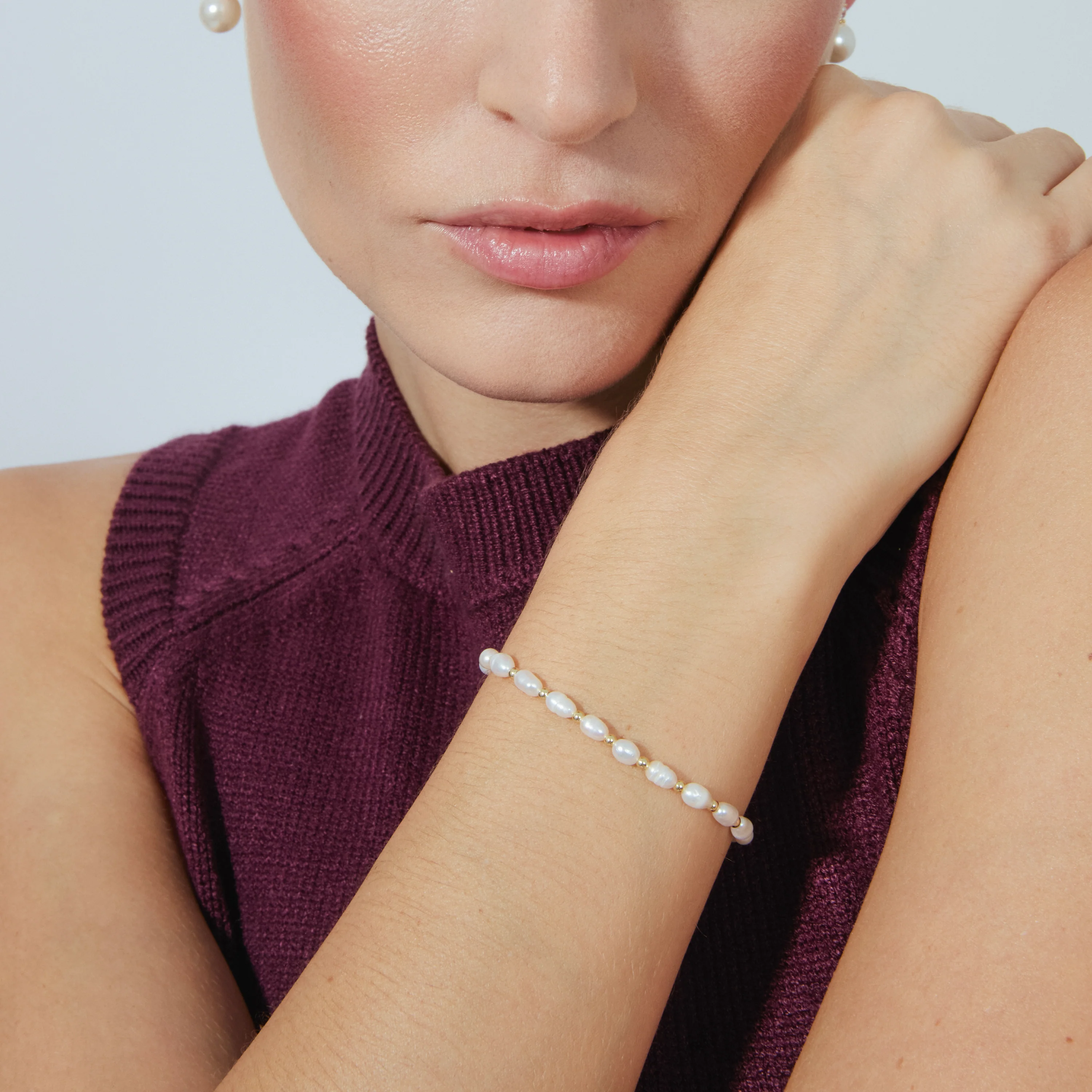 Pulsera de Plata de Ley 925 con Perla Blanca acabada en oro amarillo 18K - Zul - Image 2