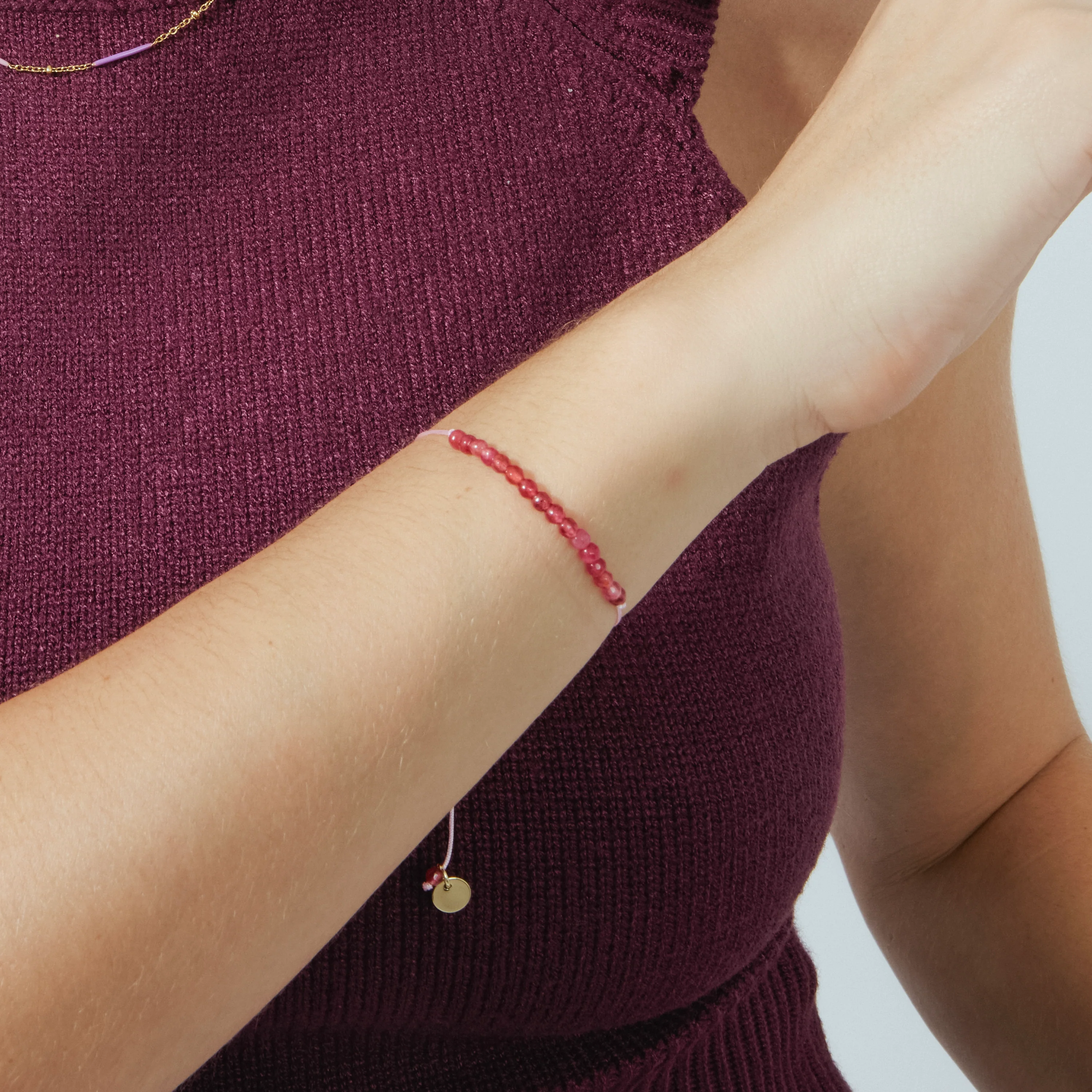 Pulsera de Plata de Ley 925 con Jade Fucsia acabada en rodio - Aquisa - Image 3