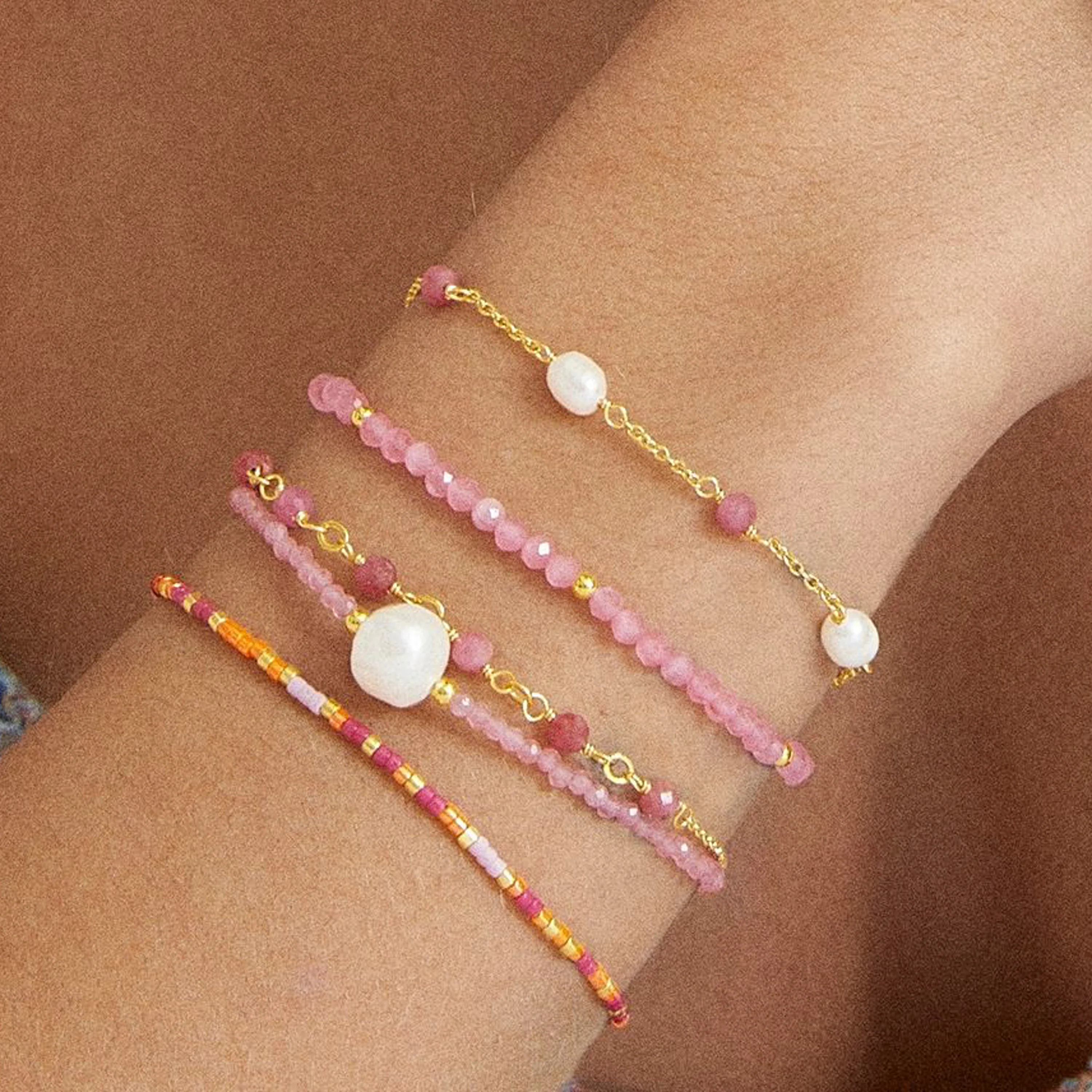 Pulsera de Turmalina Rosa acabada en oro amarillo de 18K - Athat - Image 3